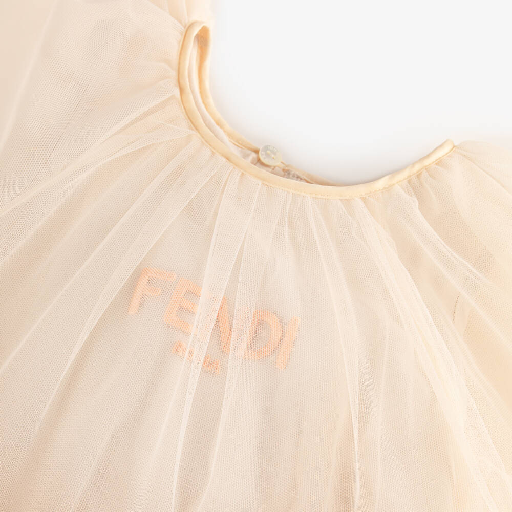 Fendi-Girls Pastel Peach Pink Tulle Dress | Childrensalon