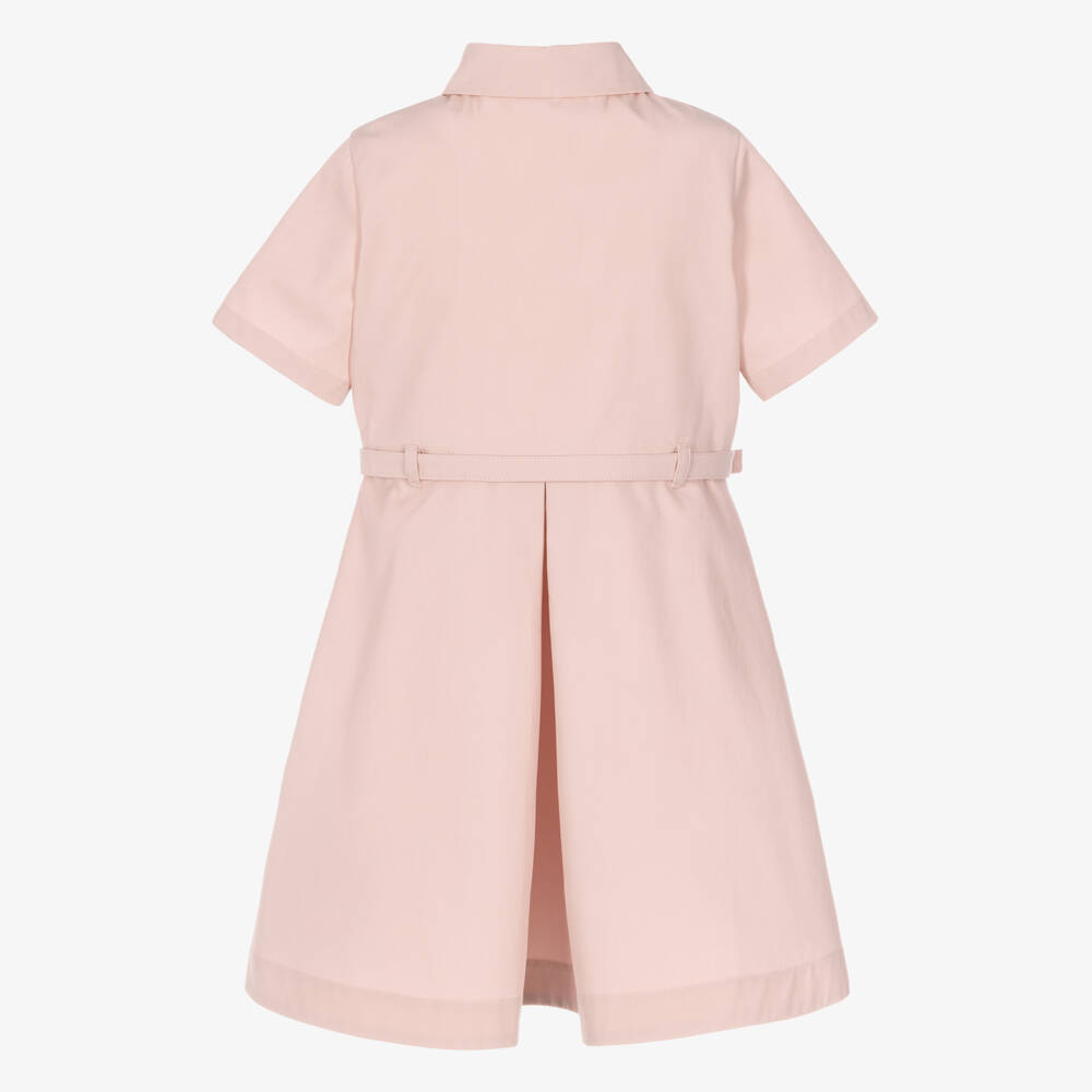 Fendi-Girls Peony Pink Belted Cotton Trench Dress | Childrensalon