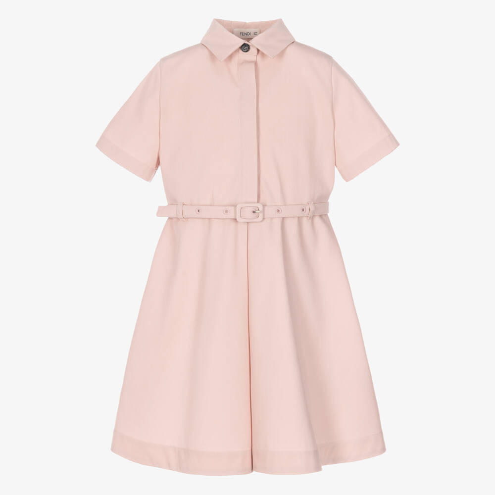 Fendi-Girls Peony Pink Belted Cotton Trench Dress | Childrensalon