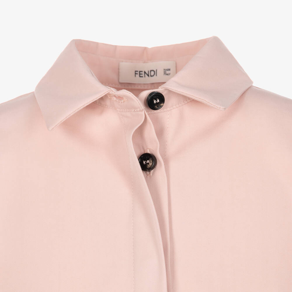 Fendi-Girls Peony Pink Belted Cotton Trench Dress | Childrensalon