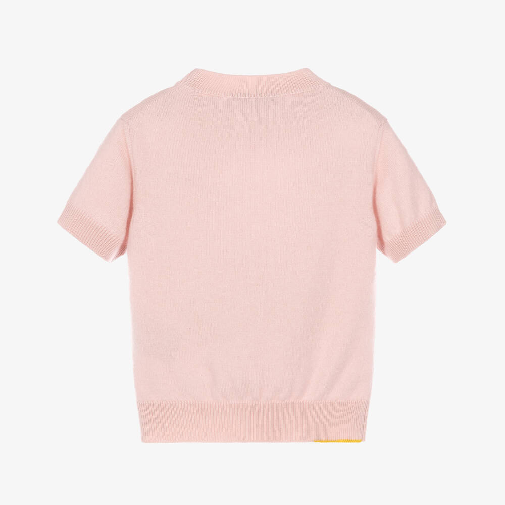Fendi-Girls Peony Pink Cashmere Sweater with Dice Embroidery | Childrensalon