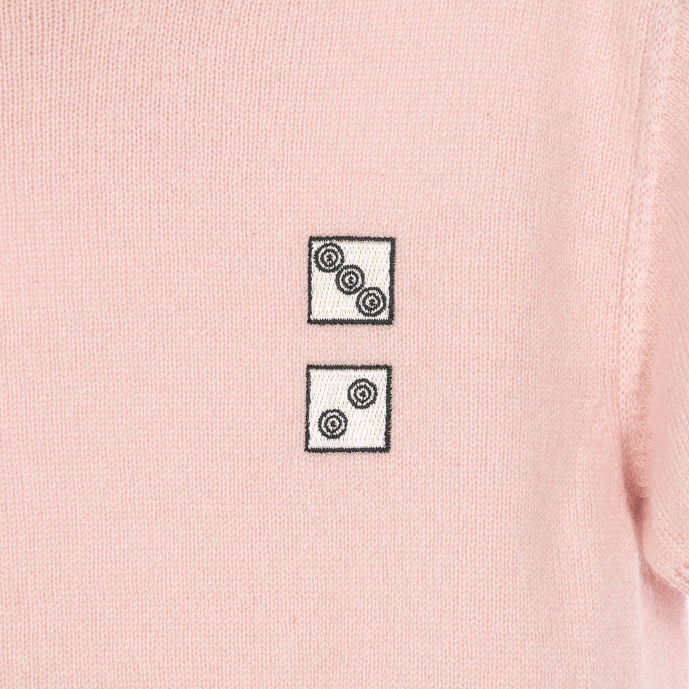 Fendi-Girls Peony Pink Cashmere Sweater with Dice Embroidery | Childrensalon