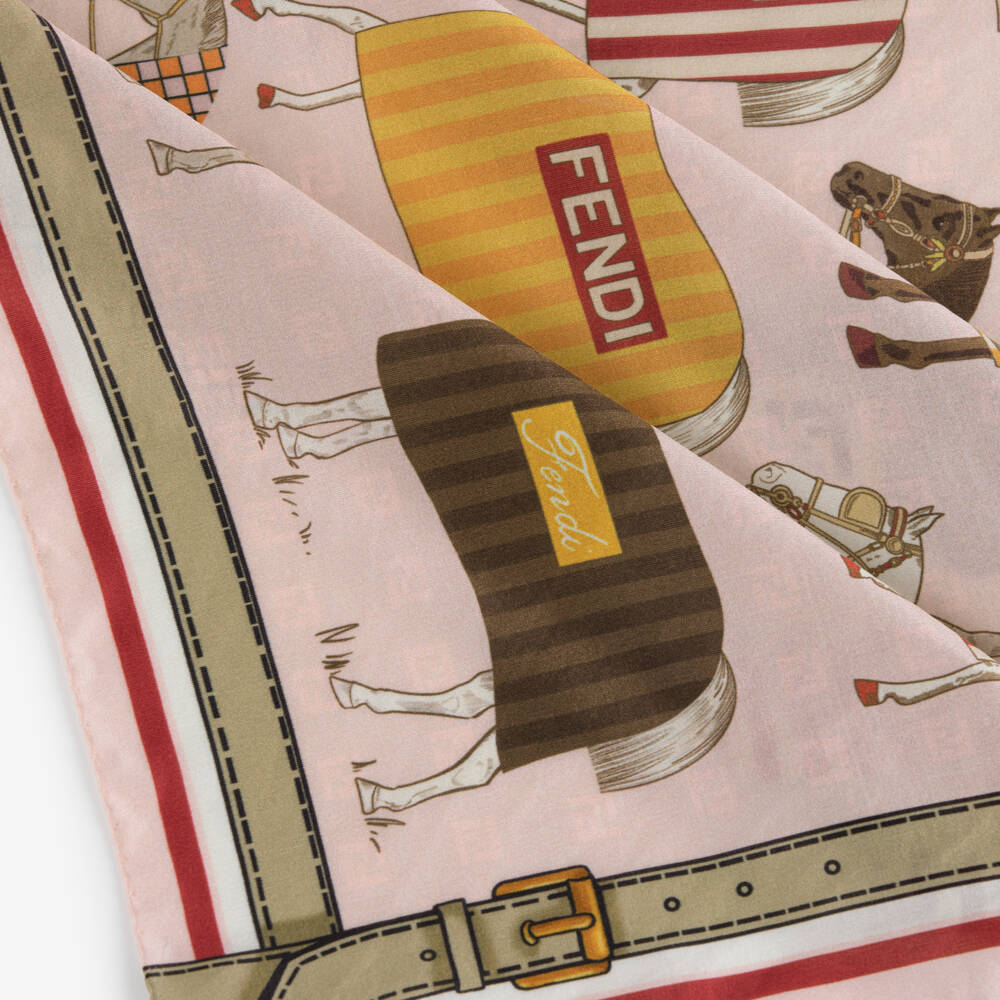 Fendi-Girls Pink & Beige Horse Print Scarf (60cm) | Childrensalon