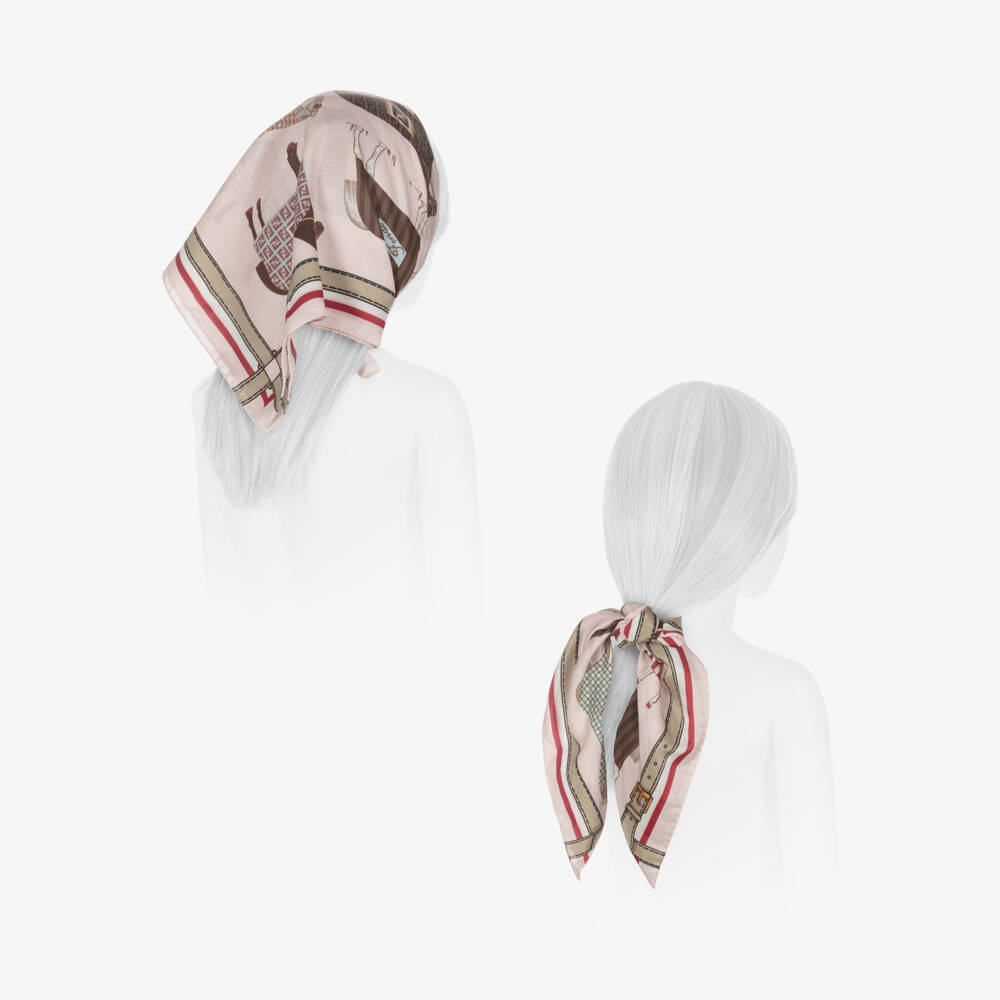 Fendi-Girls Pink & Beige Horse Print Scarf (60cm) | Childrensalon