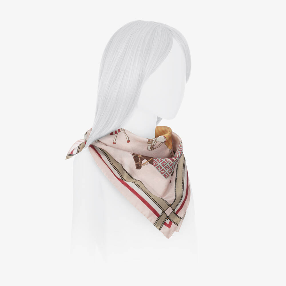 Fendi-Girls Pink & Beige Horse Print Scarf (60cm) | Childrensalon