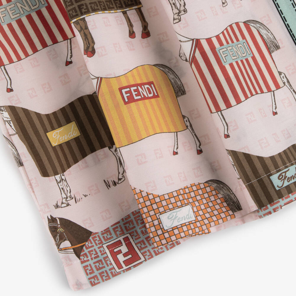 Fendi-Платье розово-бежевое из сатина с принтом лошадей для девочек | Childrensalon
