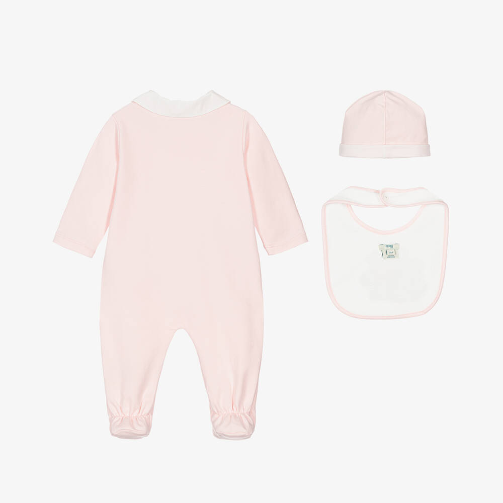 Fendi-Girls Pink Cotton Babygrow Gift Set | Childrensalon