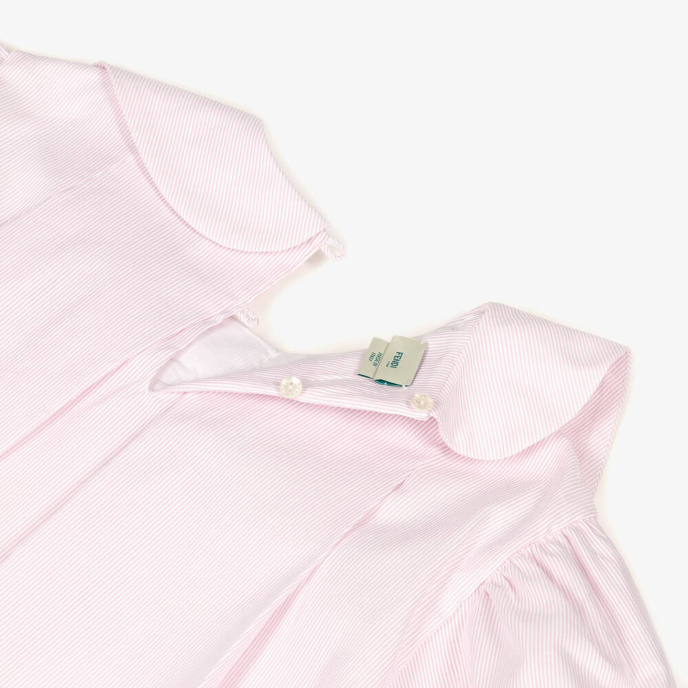 Fendi-فستان بياقة فيونكة قطن لون زهري | Childrensalon