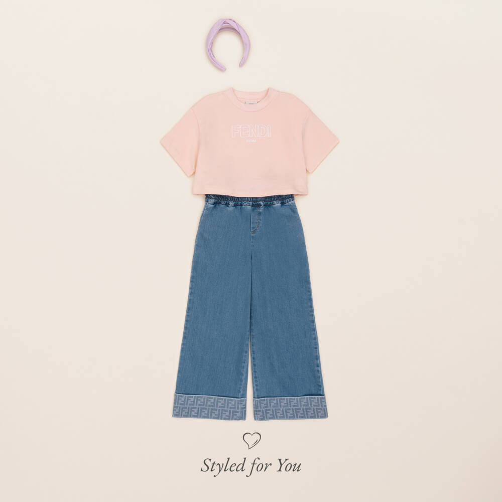 Fendi-Футболка розовая хлопковая свободного кроя с объемным логотипом для девочек | Childrensalon