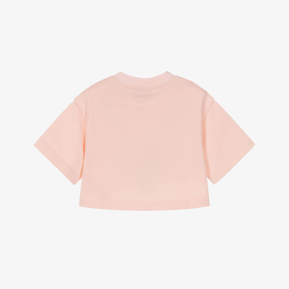 Fendi-Girls Pink Cotton Boxy T-Shirt with Padded Logo | Childrensalon