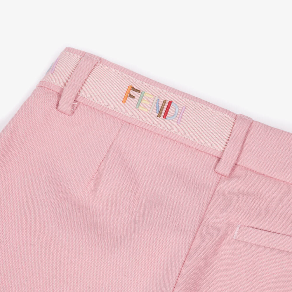 Fendi-Girls Pink Cotton Canvas Trousers | Childrensalon
