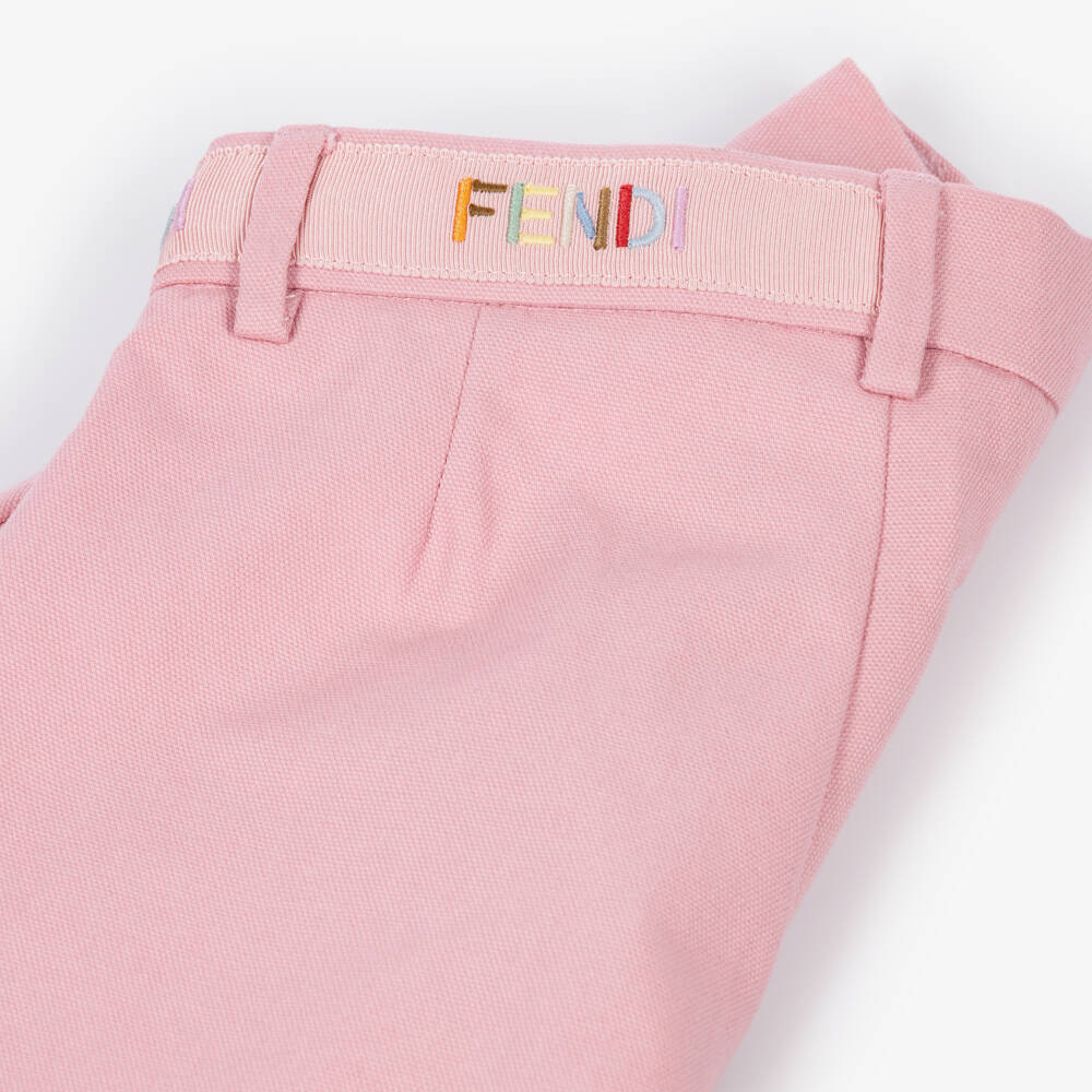 Fendi-Girls Pink Cotton Canvas Trousers | Childrensalon