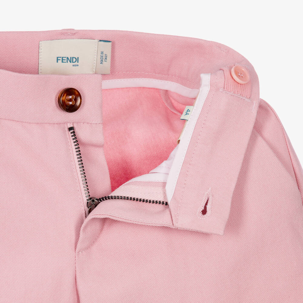 Fendi-Girls Pink Cotton Canvas Trousers | Childrensalon