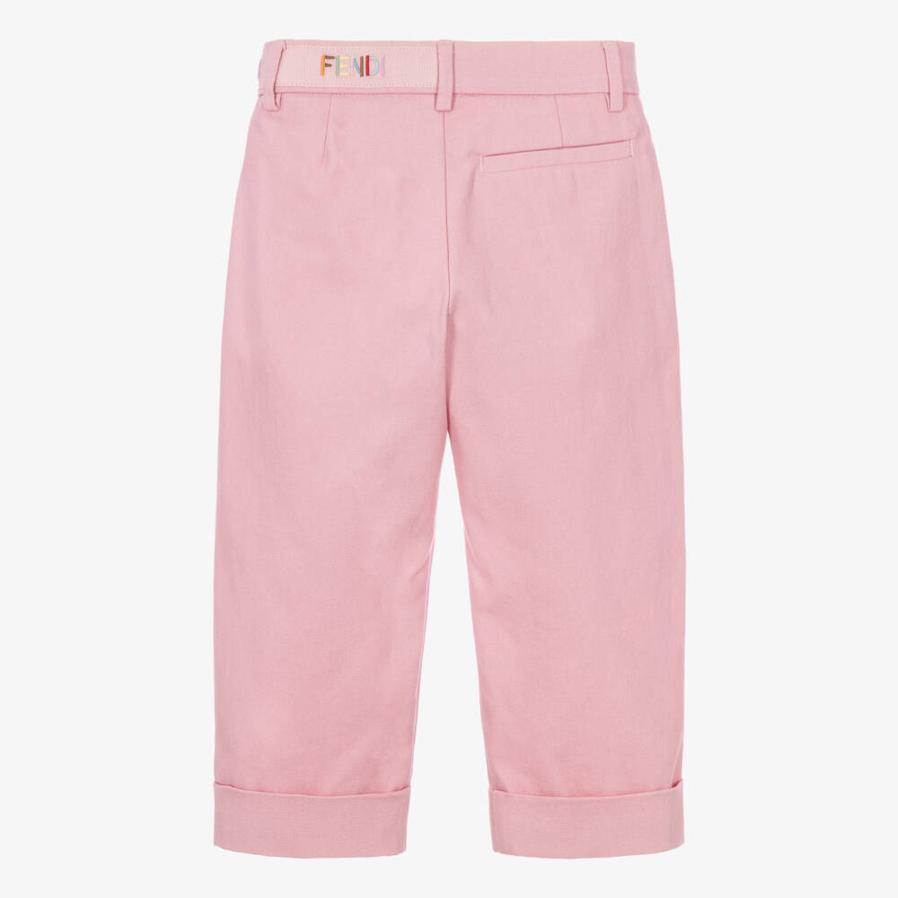 Fendi-Girls Pink Cotton Canvas Trousers | Childrensalon
