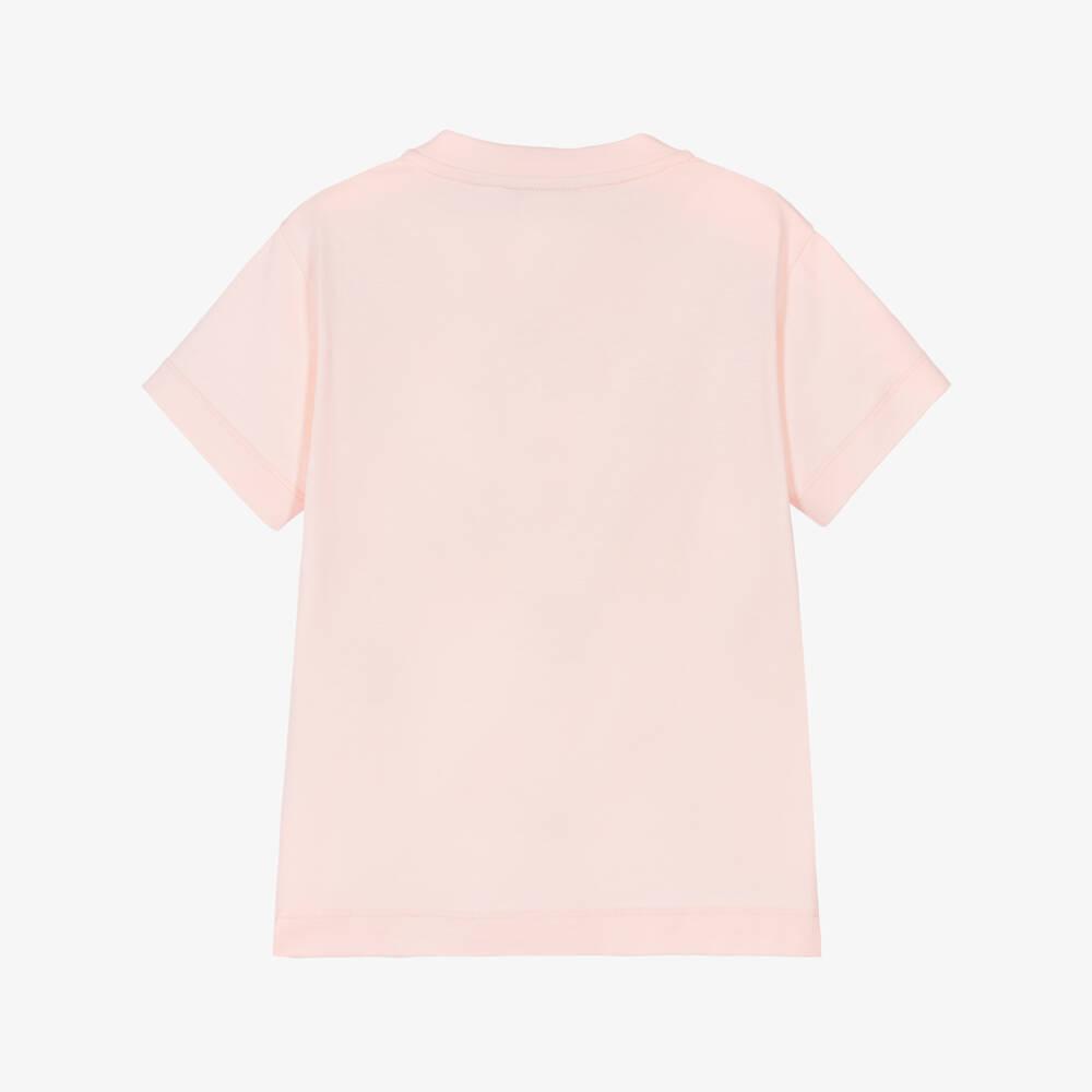 Fendi-Girls Pink Cotton Crew Neck T-Shirt with Colourful Logo | Childrensalon