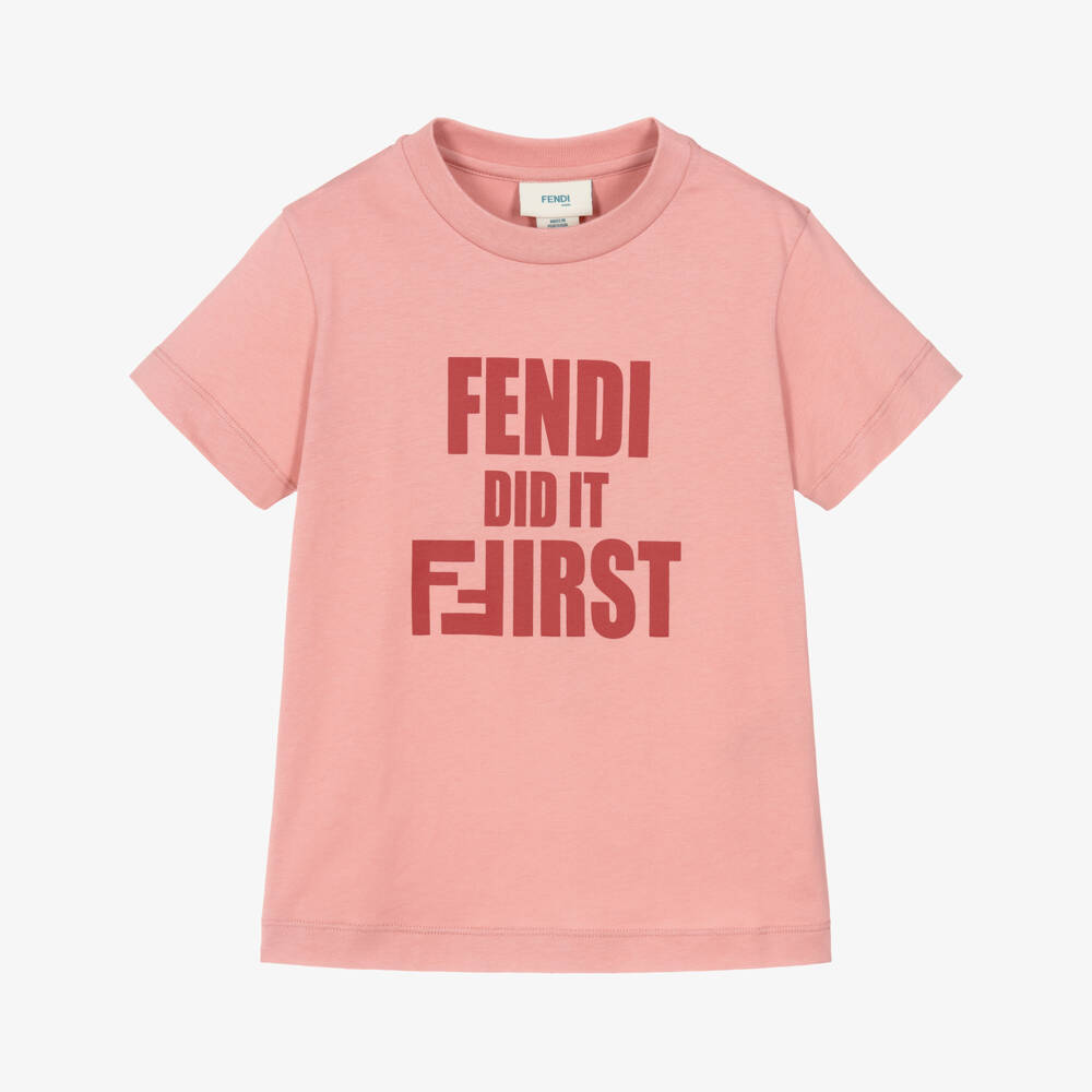 Fendi-تيشيرت قطن بشعار فندي لون زهري للبنات | Childrensalon