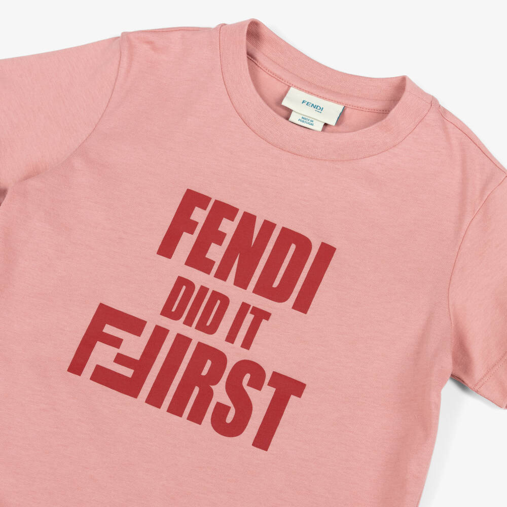 Fendi-تيشيرت قطن بشعار فندي لون زهري للبنات | Childrensalon