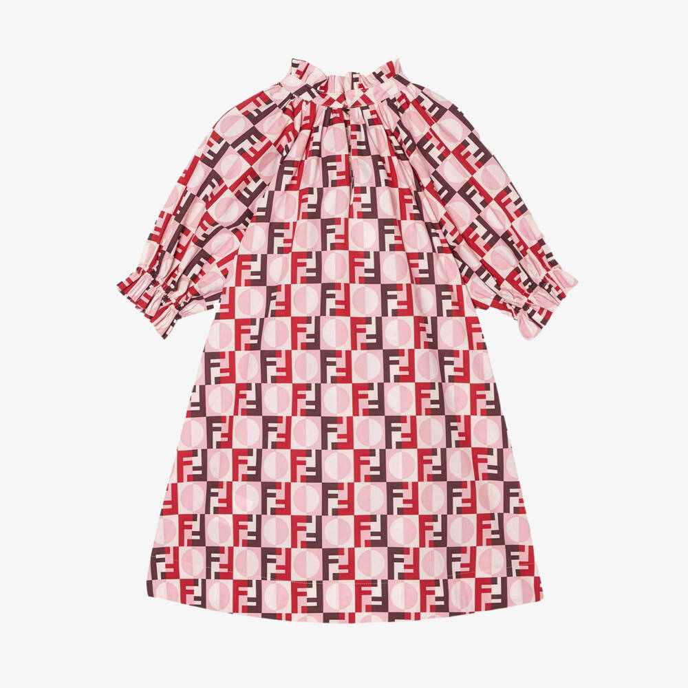 Fendi-Girls Pink Cotton FF Swing Dress | Childrensalon