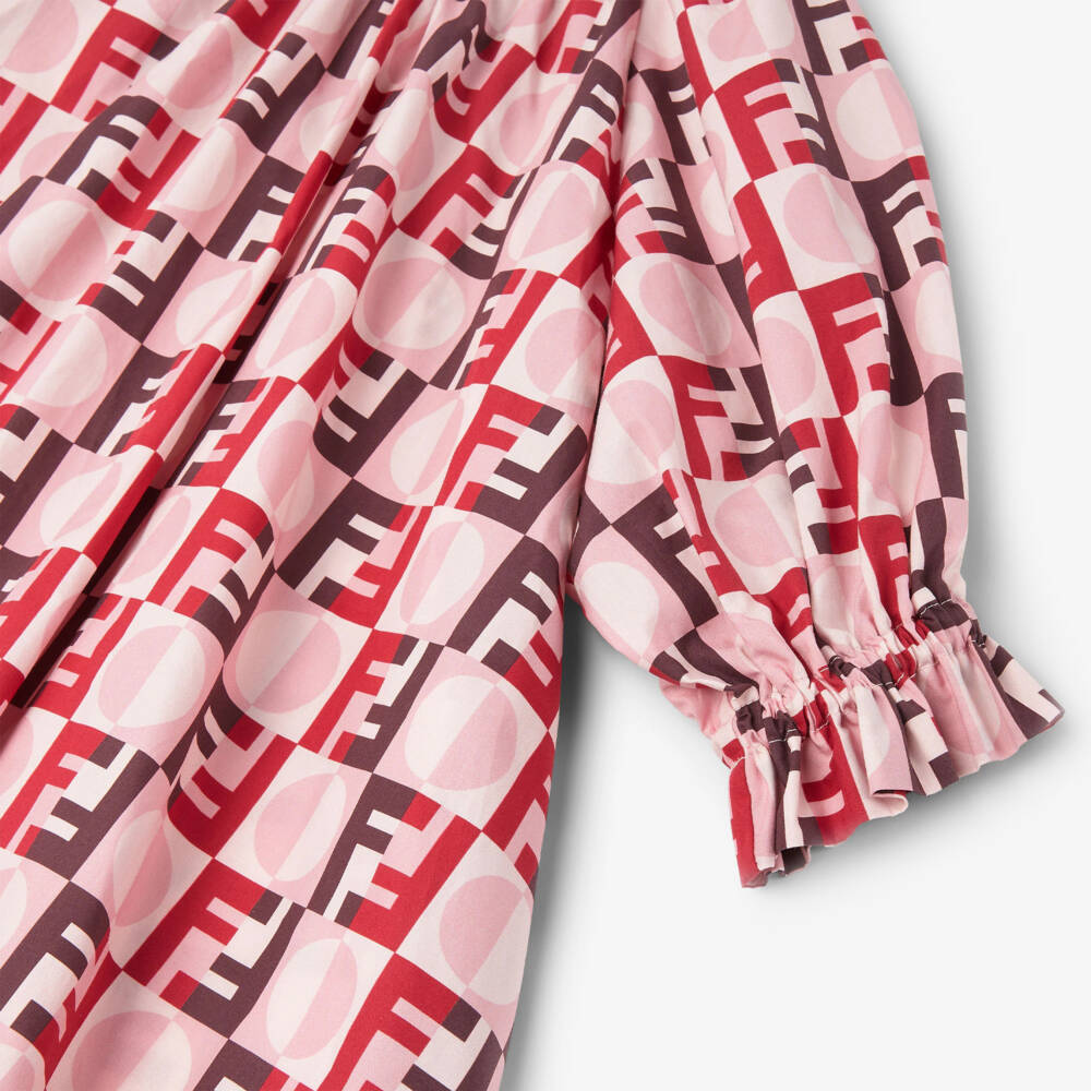 Fendi-Girls Pink Cotton FF Swing Dress | Childrensalon