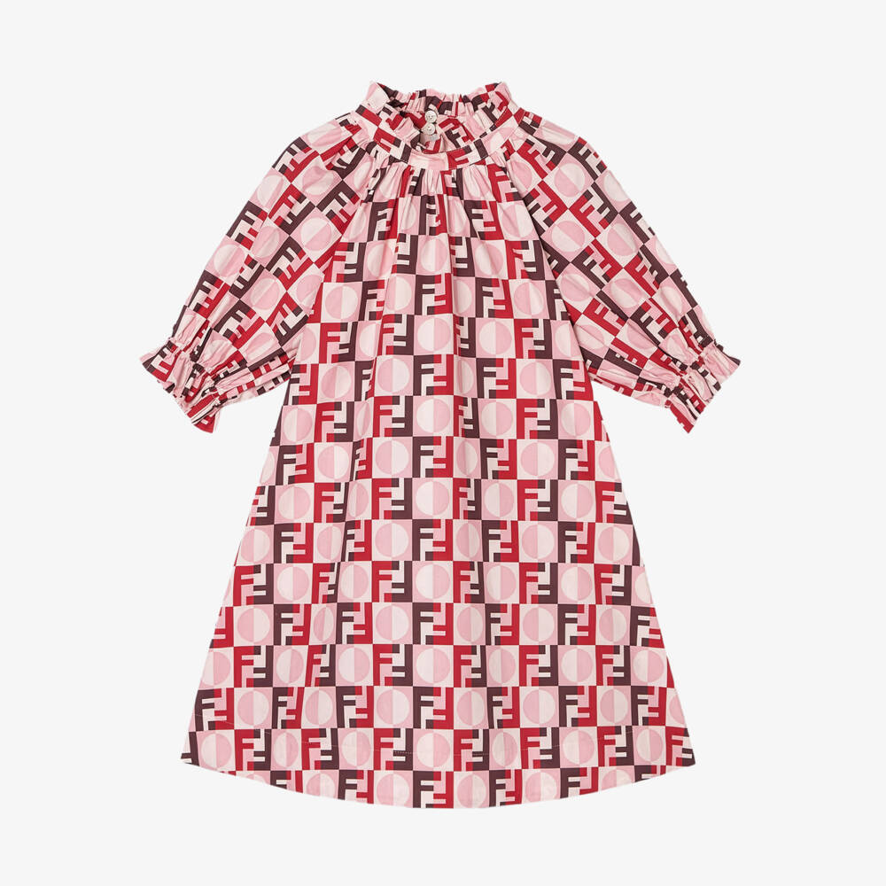 Fendi-Girls Pink Cotton FF Swing Dress | Childrensalon