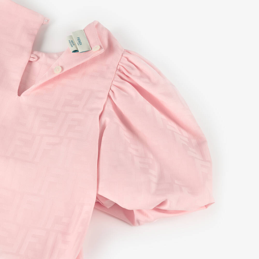 Fendi-Платье розовое из хлопка с жаккардовым логотипом FF для девочек | Childrensalon