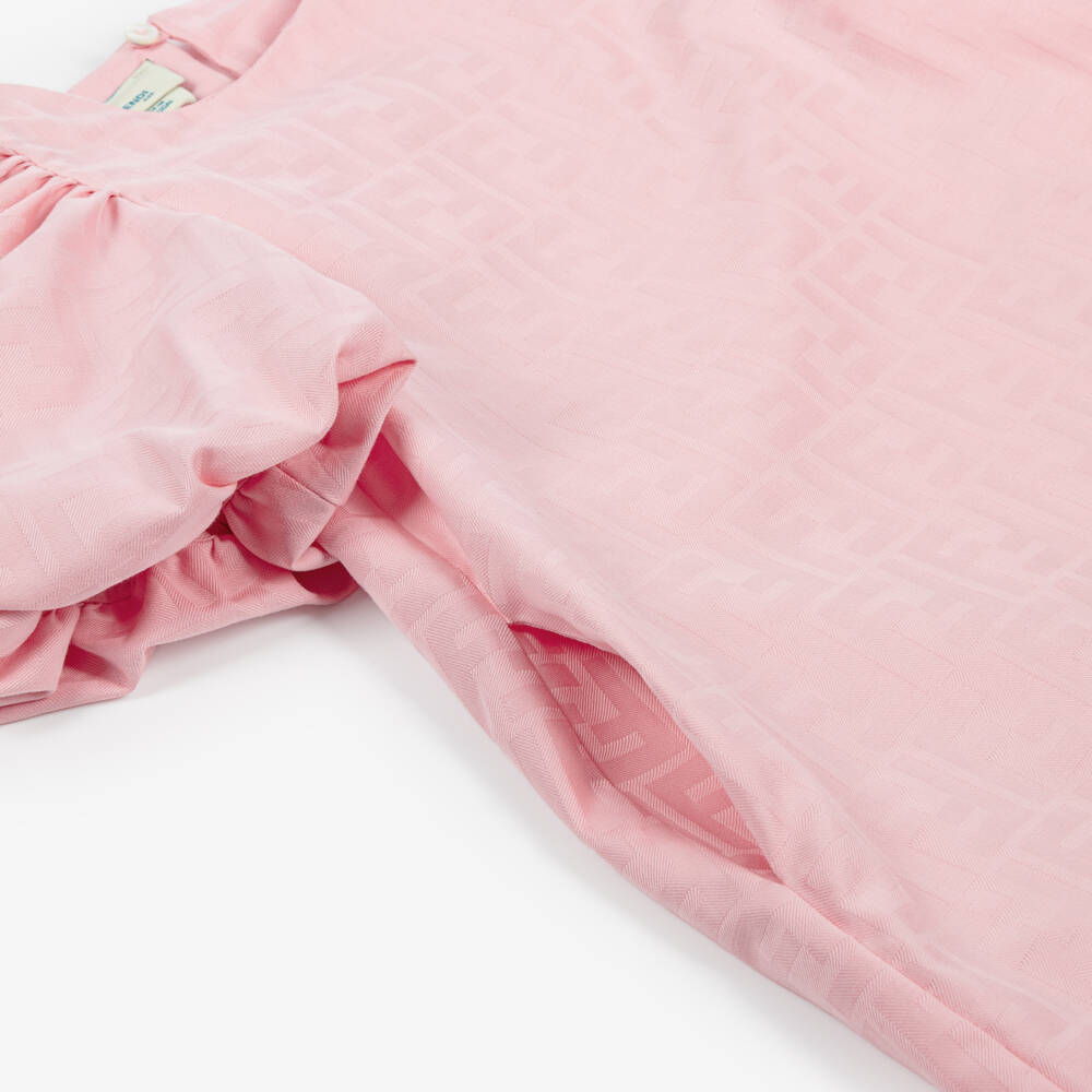 Fendi-Girls Pink Cotton Jacquard FF Logo Dress | Childrensalon