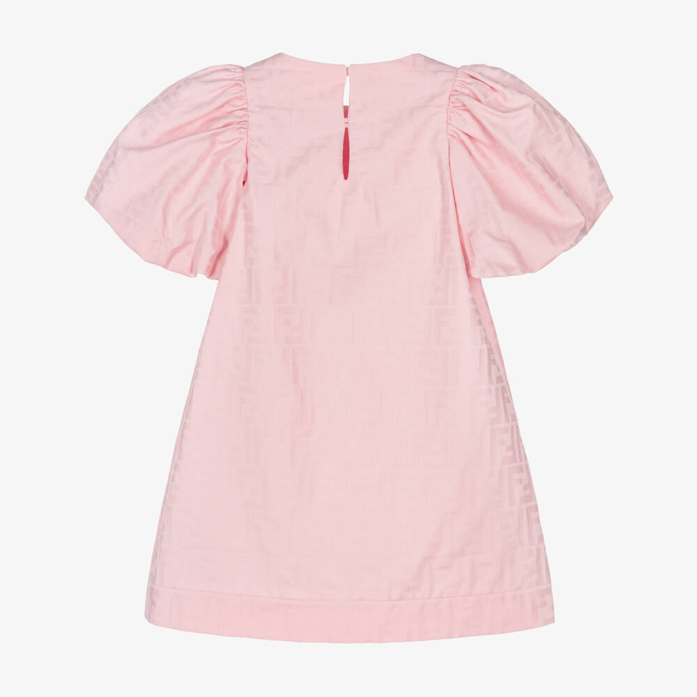Fendi-Girls Pink Cotton Jacquard FF Logo Dress | Childrensalon