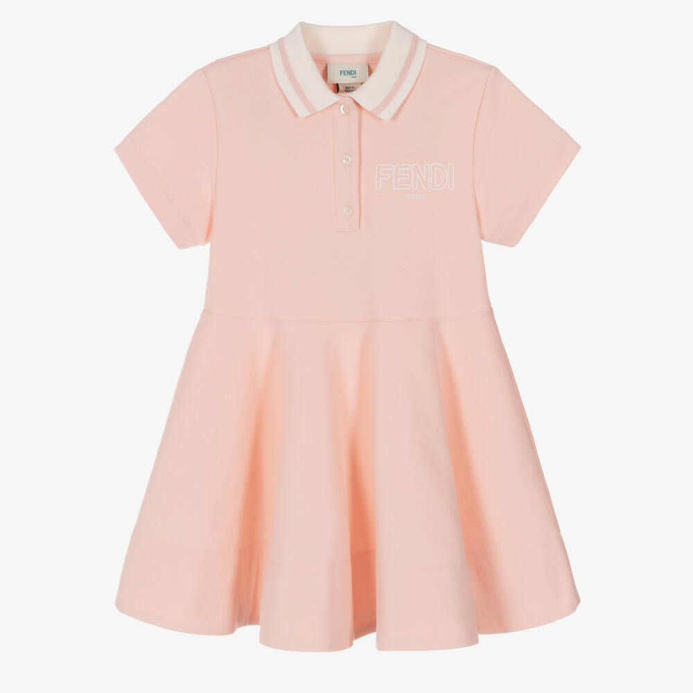 Fendi-Girls Pink Cotton Jersey Fendi Roma Polo Dress | Childrensalon