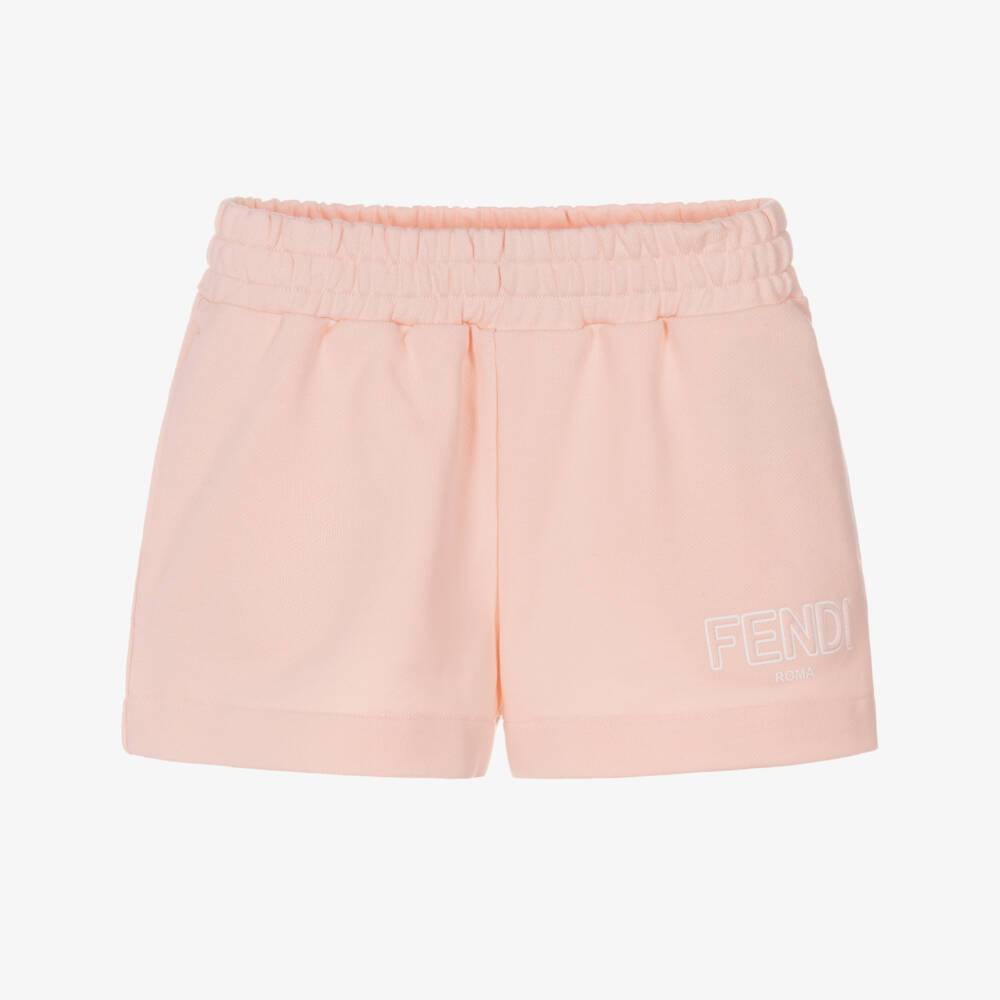 Fendi-Girls Pink Cotton Jersey Padded Logo Shorts | Childrensalon