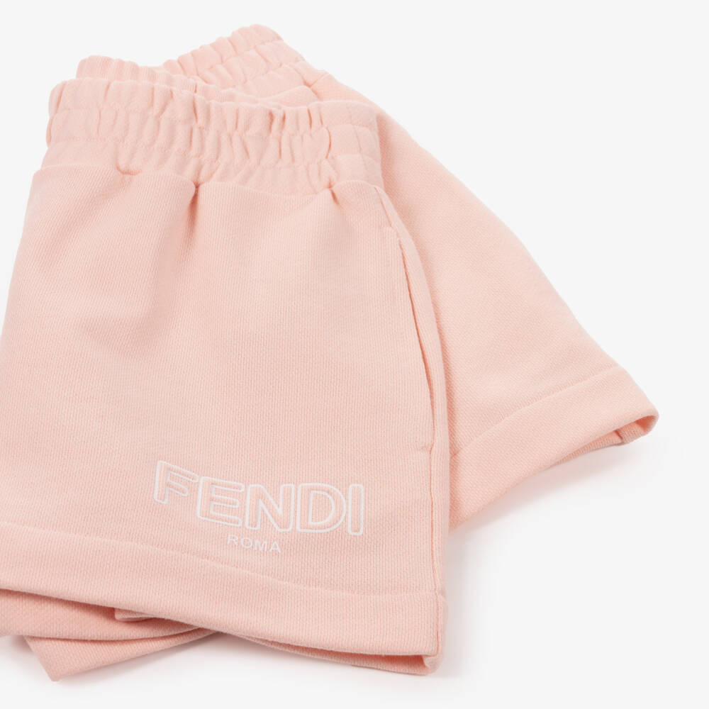Fendi-Girls Pink Cotton Jersey Padded Logo Shorts | Childrensalon