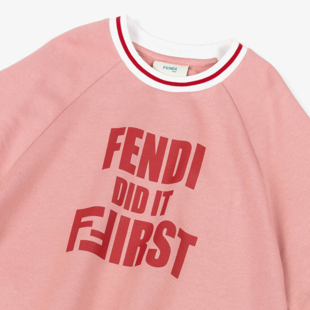 Fendi-Girls Pink Cotton Jersey Sweatshirt Dress with Ruffle Hem | Childrensalon