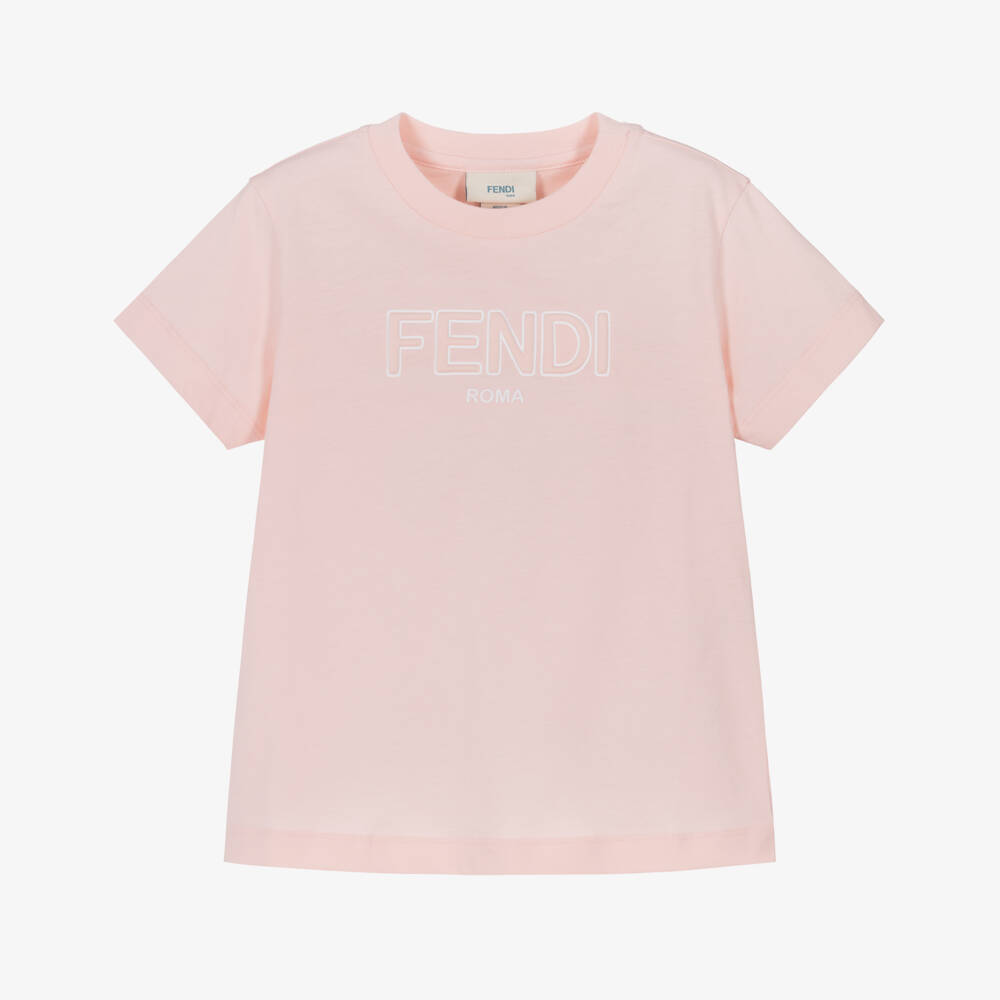 Fendi-Girls Pink Cotton Padded Logo T-Shirt | Childrensalon