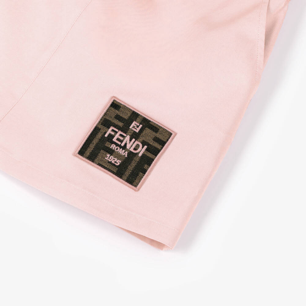 Fendi-Girls Pink Cotton Shirt Dress with FF Logo Trim | Childrensalon
