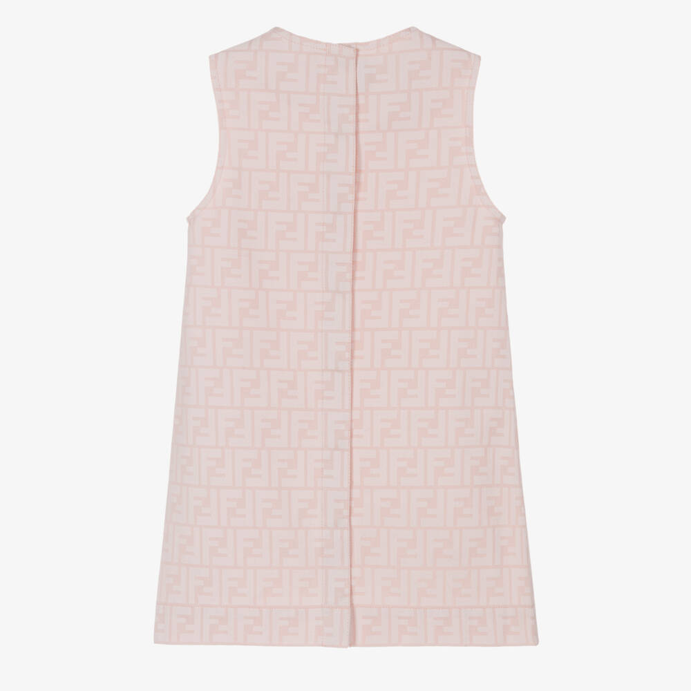 Fendi-فستان دنيم بنقشة شعار FF لون زهري | Childrensalon