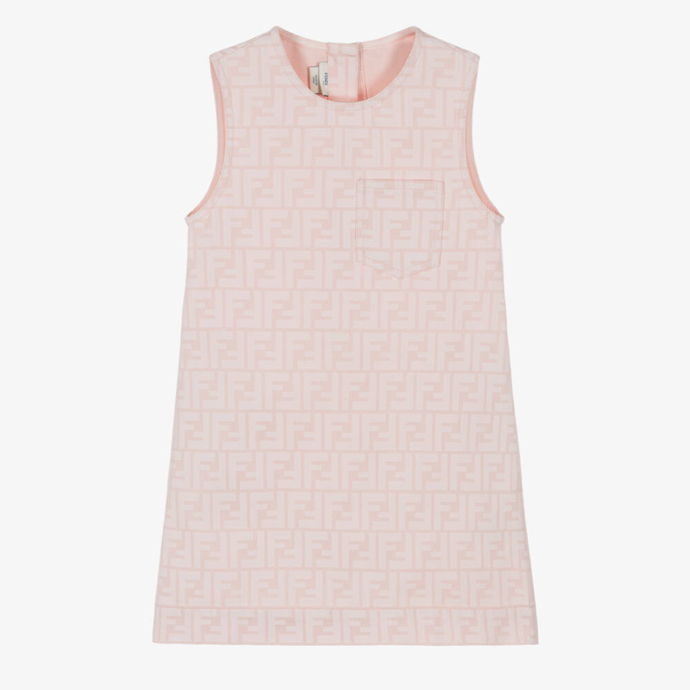 Fendi-فستان دنيم بنقشة شعار FF لون زهري | Childrensalon
