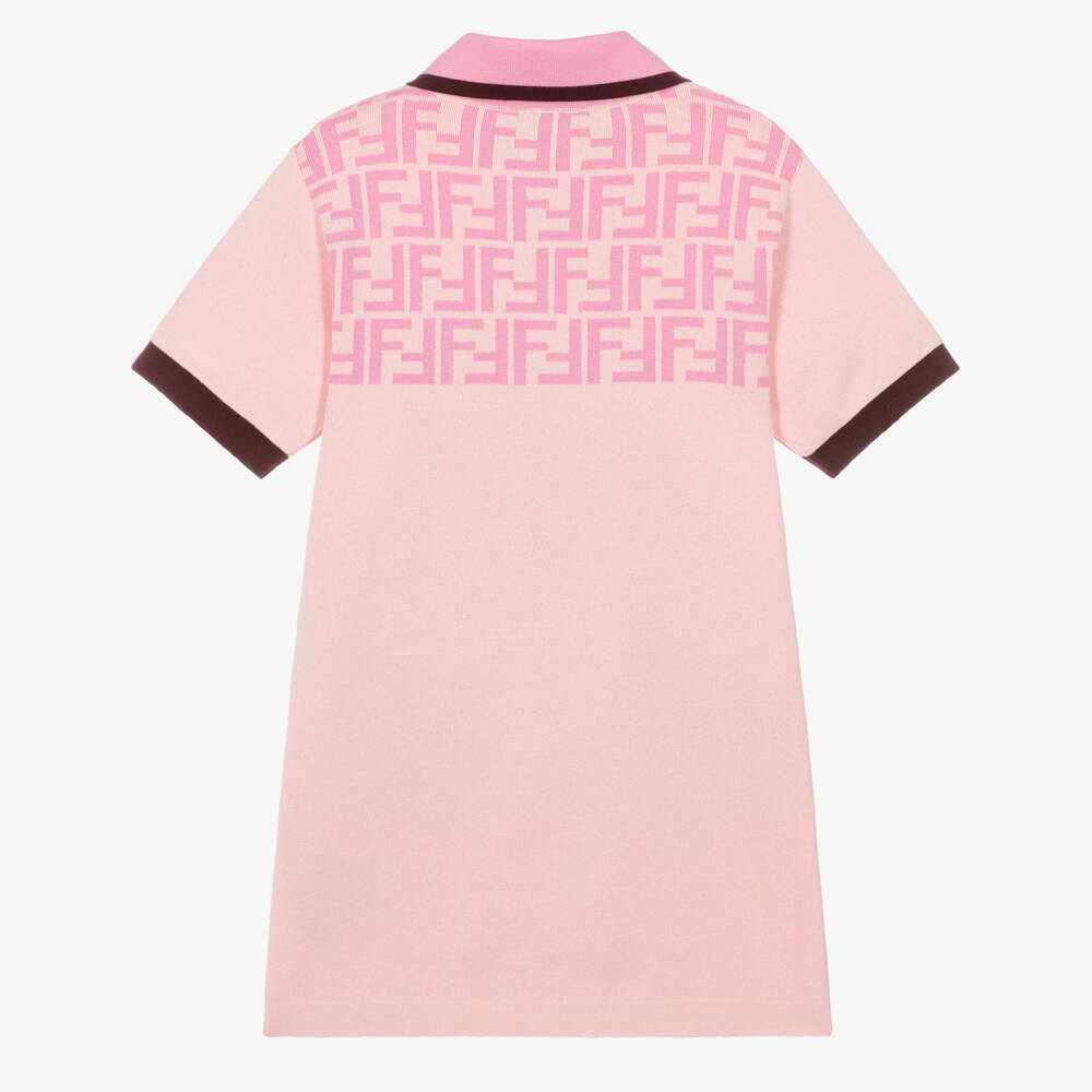 Fendi-Girls Pink Knitted Jersey Polo Dress with FF Logo Pattern | Childrensalon