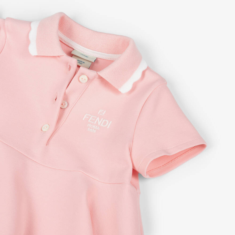 Fendi-Платье розовое из миланского трикотажа с короткими рукавами для девочек | Childrensalon