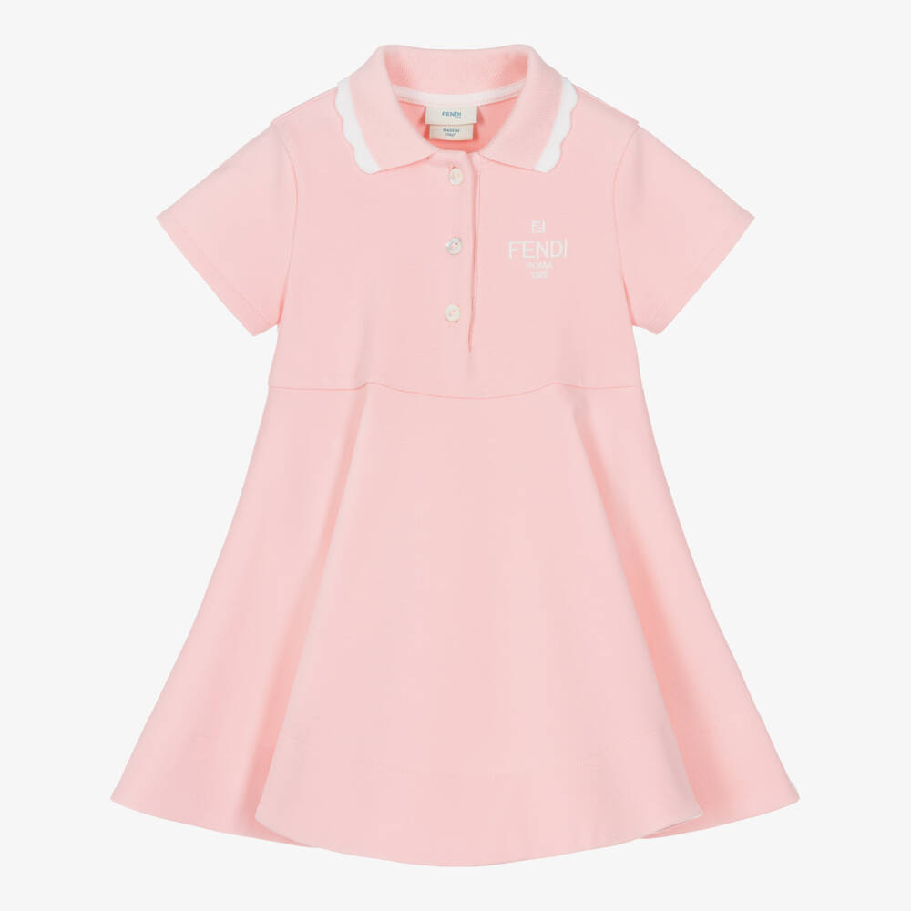Fendi-Платье розовое из миланского трикотажа с короткими рукавами для девочек | Childrensalon
