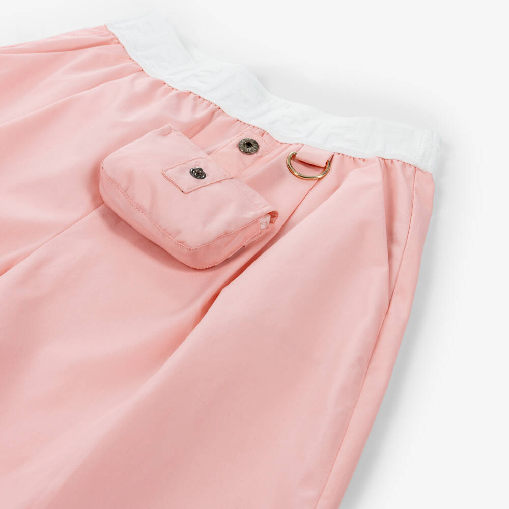 Fendi-بنطلون بنات بوبلين بأرجل واسعة مع حقيبة باغيت لون زهري | Childrensalon