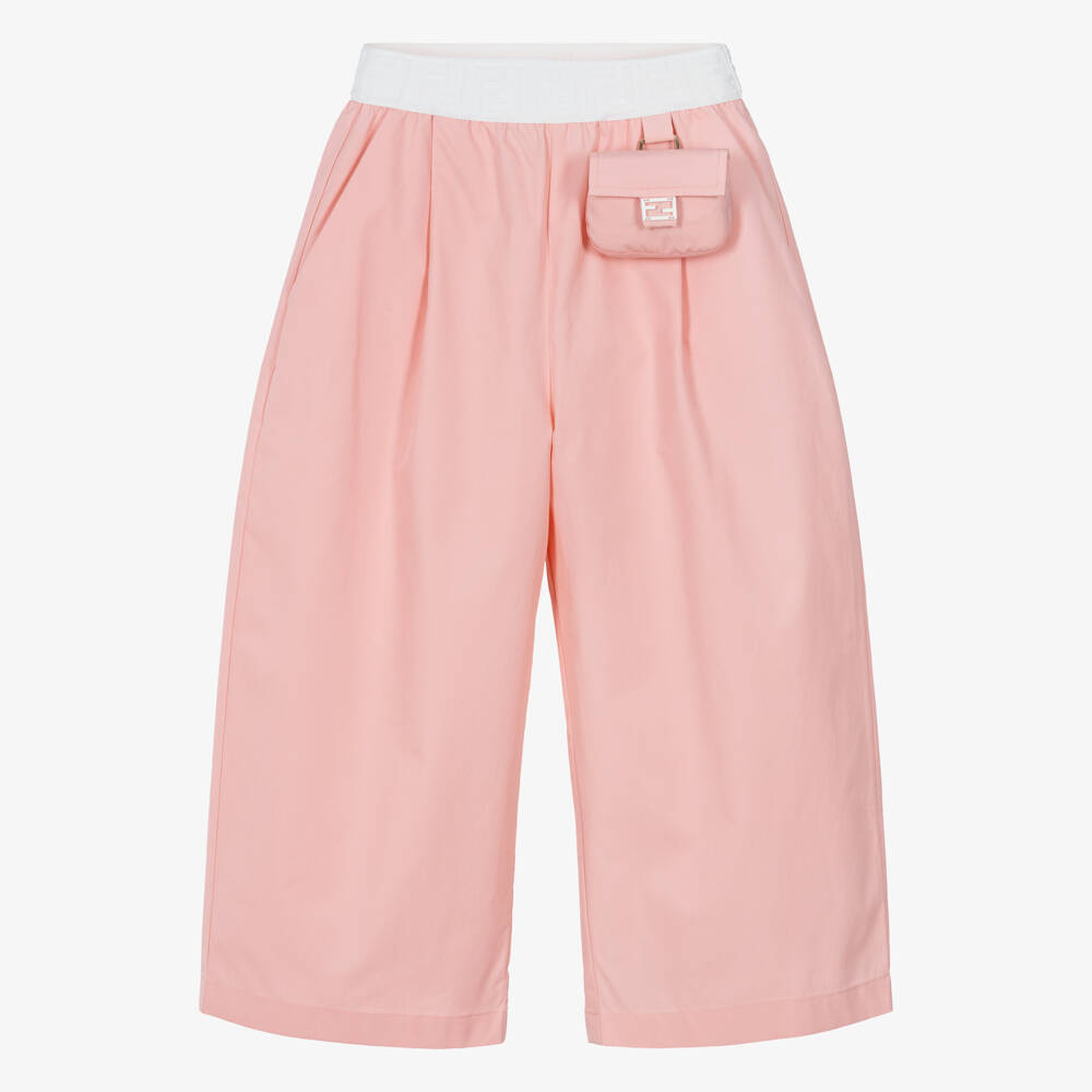 Fendi-Брюки широкие розовые из поплина с сумкой багет для девочек | Childrensalon