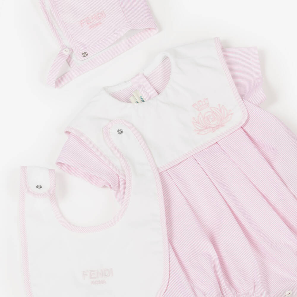 Fendi-طقم أفرول مخطط لون زهري للمولودات | Childrensalon
