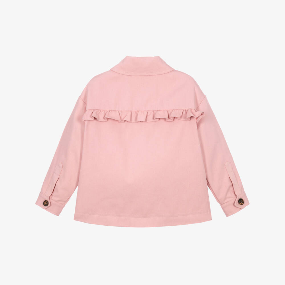 Fendi-Girls Pink Twill Jacket with Embroidered Logo | Childrensalon
