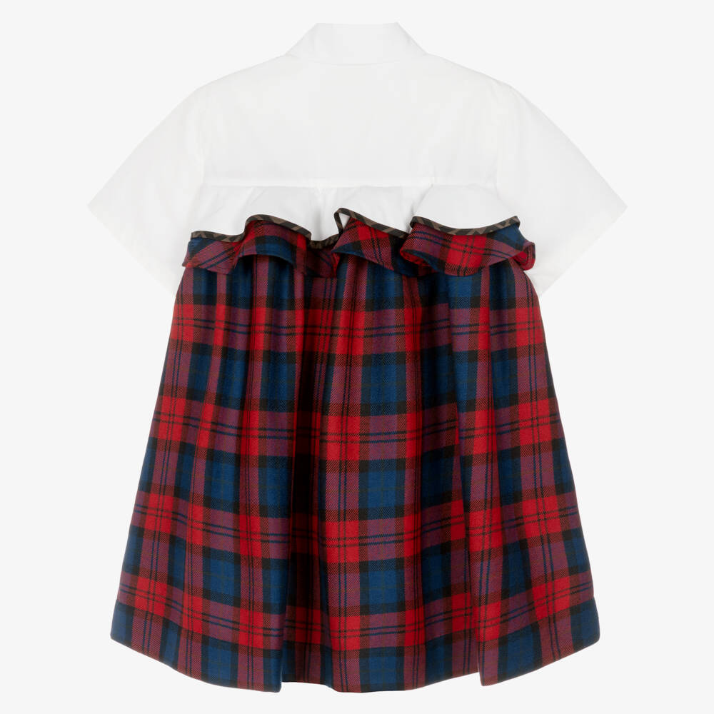 Fendi-فستان صوف تارتان لون أحمر وكحلي | Childrensalon