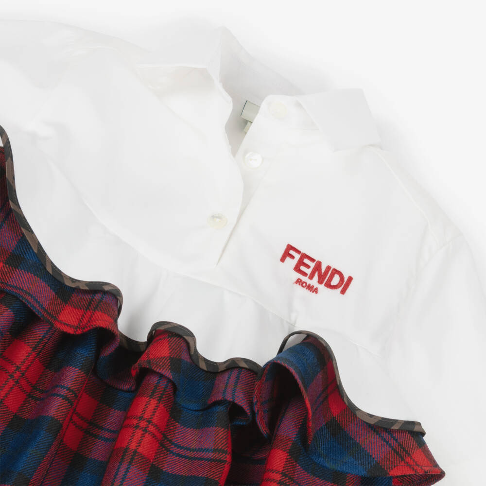 Fendi-فستان صوف تارتان لون أحمر وكحلي | Childrensalon