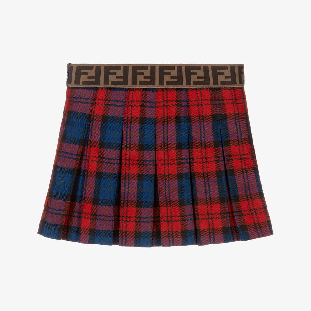Fendi-Юбка красная в клетку из шерсти с складками для девочек | Childrensalon