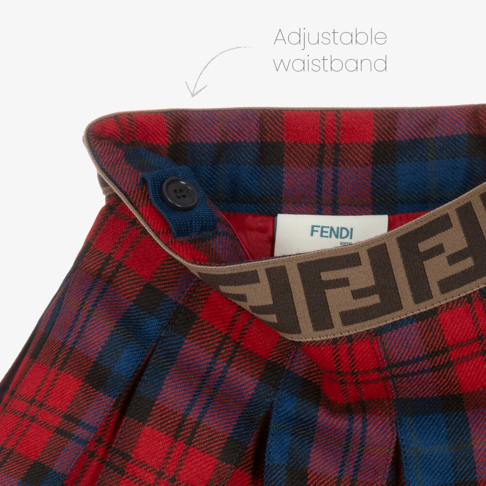 Fendi-Юбка красная в клетку из шерсти с складками для девочек | Childrensalon