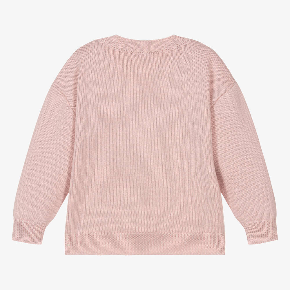 Fendi-Girls Rose Pink Knitted Wool Sweater | Childrensalon