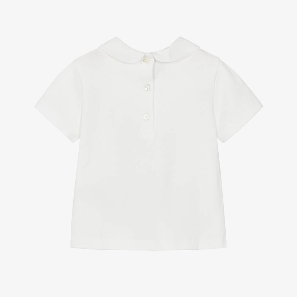 Fendi-Girls White Cotton Collared T-Shirt with Embroidered Motif | Childrensalon