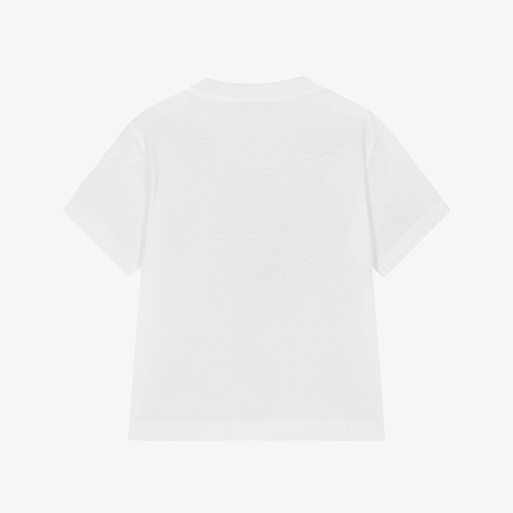 Fendi-Girls White Cotton Floral Teddy Print T-Shirt | Childrensalon