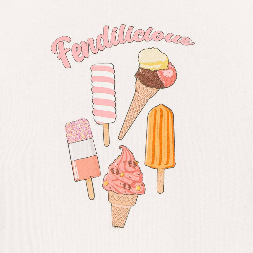 Fendi-Girls White Cotton Ice Cream Sweatshirt | Childrensalon